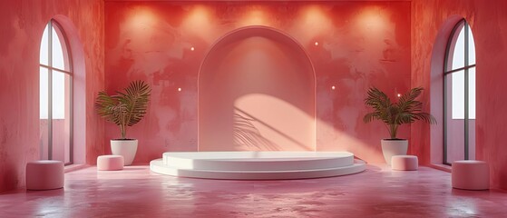 Modular blank mockup podium system, offering easy customization with various attachments like shelves, screens, and lighting options for diverse display needs