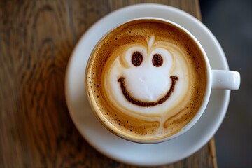 A smiling coffee cup with a white plate