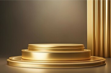 Obraz premium Realistic 3D round display stand with a luxury and golden empty podium for product advertisement