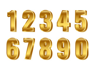 Set of luxury golden number 1 2 3 4 5 6 7 8 9 10 digits collections for anniversary and sale 3d style
