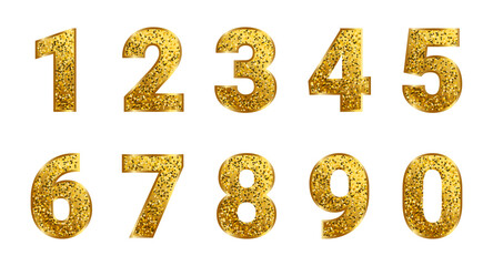 Set of luxury gold number 1 2 3 4 5 6 7 8 9 10 collections with shiny golden dots for anniversary and sale