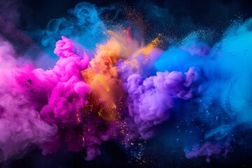 A colorful cloud of smoke with a blue and pink swirl