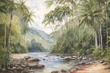 Daintree National Park Australia Country Landscape Illustration Art