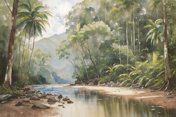 Obraz premium Daintree National Park Australia Country Landscape Illustration Art