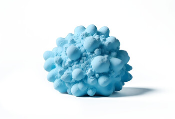 A cluster of light blue, fluffy, organic-looking shapes against a dark background, resembling a coral