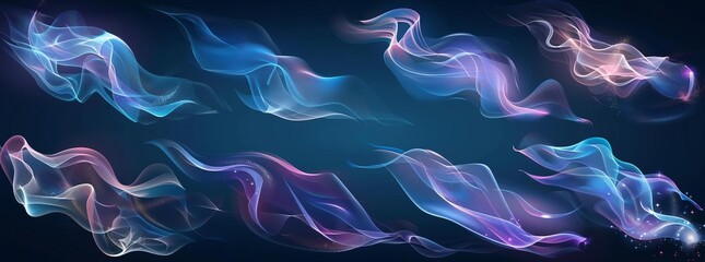 Obraz premium Air flow set of vector elements Realistic light effect top view from the side and full face Dynamic isometric blurred motion flow concept of air freshening and cleaning