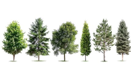 Woodland Showcase: Variety of trees depicted in isolation on white.