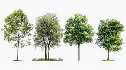 Woodland Showcase: Variety of trees depicted in isolation on white.