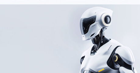 Futuristic modern white robot cyber illustration with place for text
