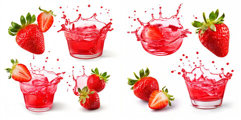 Splashing Glass Of Strawberry Juice With Strawberries 