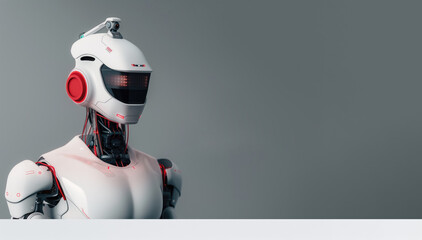 Futuristic modern white robot cyber illustration with place for text