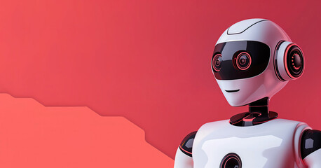 Cute Cyber Robot Portrait with Place For Text, UX UI Web-Design Banner