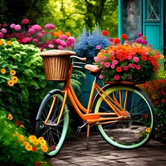 Fototapeta na wymiar bicycle and flowers in the street
