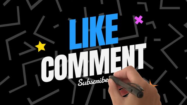 Like comment and subscribe colorful word text animation with abstract background