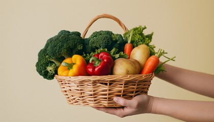 Wicker basket with fresh vegetables	
