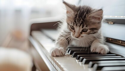 Kitten playing the piano