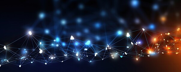 Obraz premium Futuristic Network Connections: Dynamic Blue Digital Mesh in Dark Space Banner