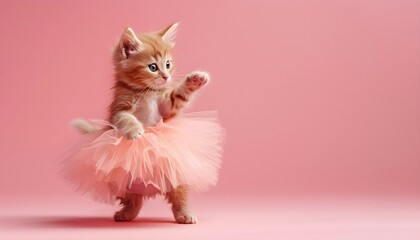 kitten wearing in pink dress dancing