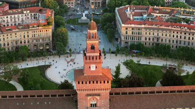Aerial view of the Sforzesco Castle Milan, Italy