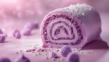 Purple velvet roll cake.	