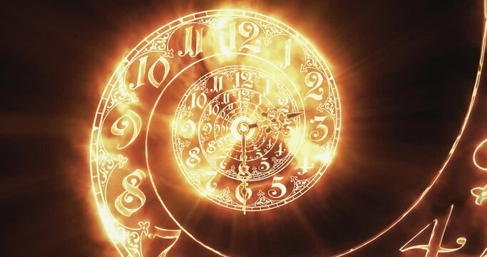 Classic spiral fire dial endlessly moving towards the camera. It symbolizes the infinity of time. On dark background. 3D render