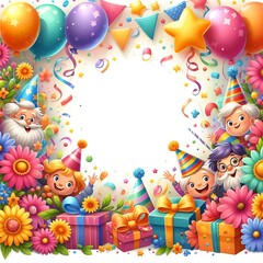 Fototapeta premium A joyful birthday celebration with children in party hats, balloons, and gifts