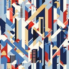 Abstract Geometric Cityscape Art with Vibrant Colors and Shapes