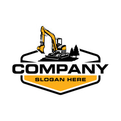 vector graphic of excavator construction, excavator earthworks, and heavy equipment logo design template © Locho99