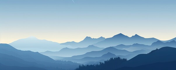 Serene Sunrise Over Layered Mountain Silhouettes in Warm Tones Banner