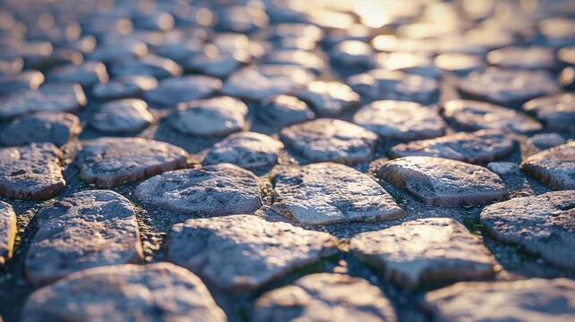 Cobble stone texture with a shallow depth of field for perspective background