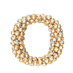 Symbol made of golden volleyballs. letter o