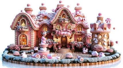 Fototapeta premium A pink house with a pink roof and pink decorations