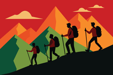 Hikers on the mountain vector design