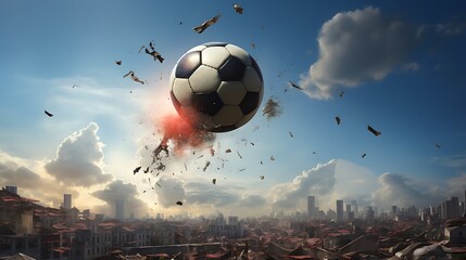 A football in the air, with a sense of suspension