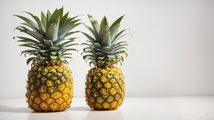 pineapples on a white table against a white background.
