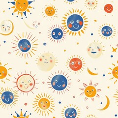 Cheerful Cartoon Sun and Moon Pattern for Children's Decor