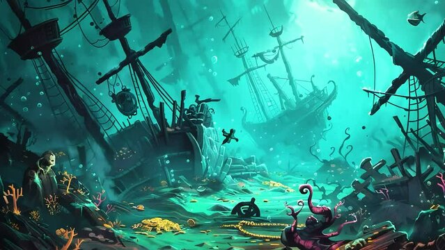 shipwrecked at the bottom of the sea