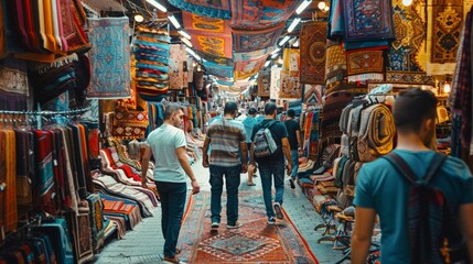 Walking through the colorful and bustling Grand Bazaar in Istanbul with vendors offering everything from intricate rugs to handcrafted jewelry and arom