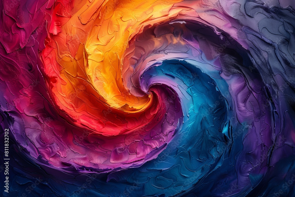 Poster this image features a vibrant abstract swirl with a blend of colors simulating a dynamic movement