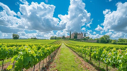 Visiting the lush vineyards of Bordeaux France during a summer wine tour tasting new releases and...