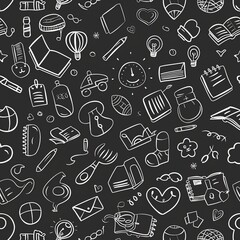 Doodle Delight Creative School Icons on Chalkboard Pattern