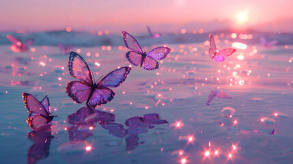 Glittery Purple Butterflies And Ethereal