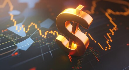 USD Dollar currency sign with business economic charts digital market background	