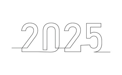 continuous line drawing 2025 number design logo minimalism concept celebration happy new year 