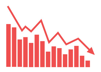 bar chart with arrow graph going down business decline investment and trading loss economic recession