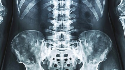 A detailed orthopedic Xray showcasing the lower back region under stress, revealing the vertebrae alignment for thorough medical analysis