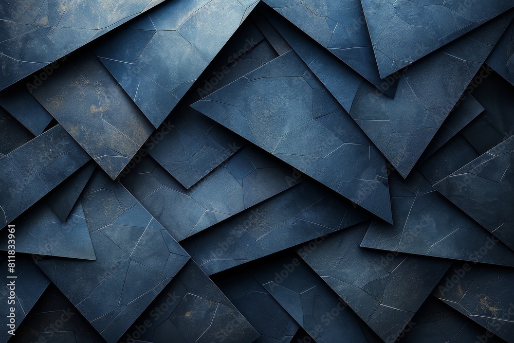 Poster an abstract image with layered blue geometric shapes creating a sense of depth and complexity