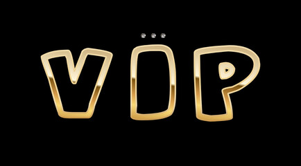 Gold and diamond VIP inscription on a black background.