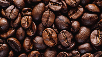 Coffee beans that have been roasted and are now a rich, dark brown in color.