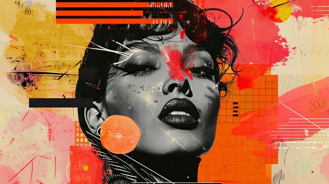 A painting showcasing a womans face with a striking red circle accentuating her features